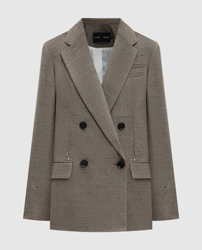 PROENZA SCHOULER Hadley brown double breasted mélange jacket with linen R2432005AY185