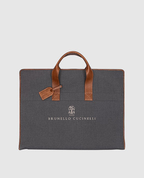 Brunello Cucinelli Bauletto grigio con inserti in pelle logata MWN4ZU390