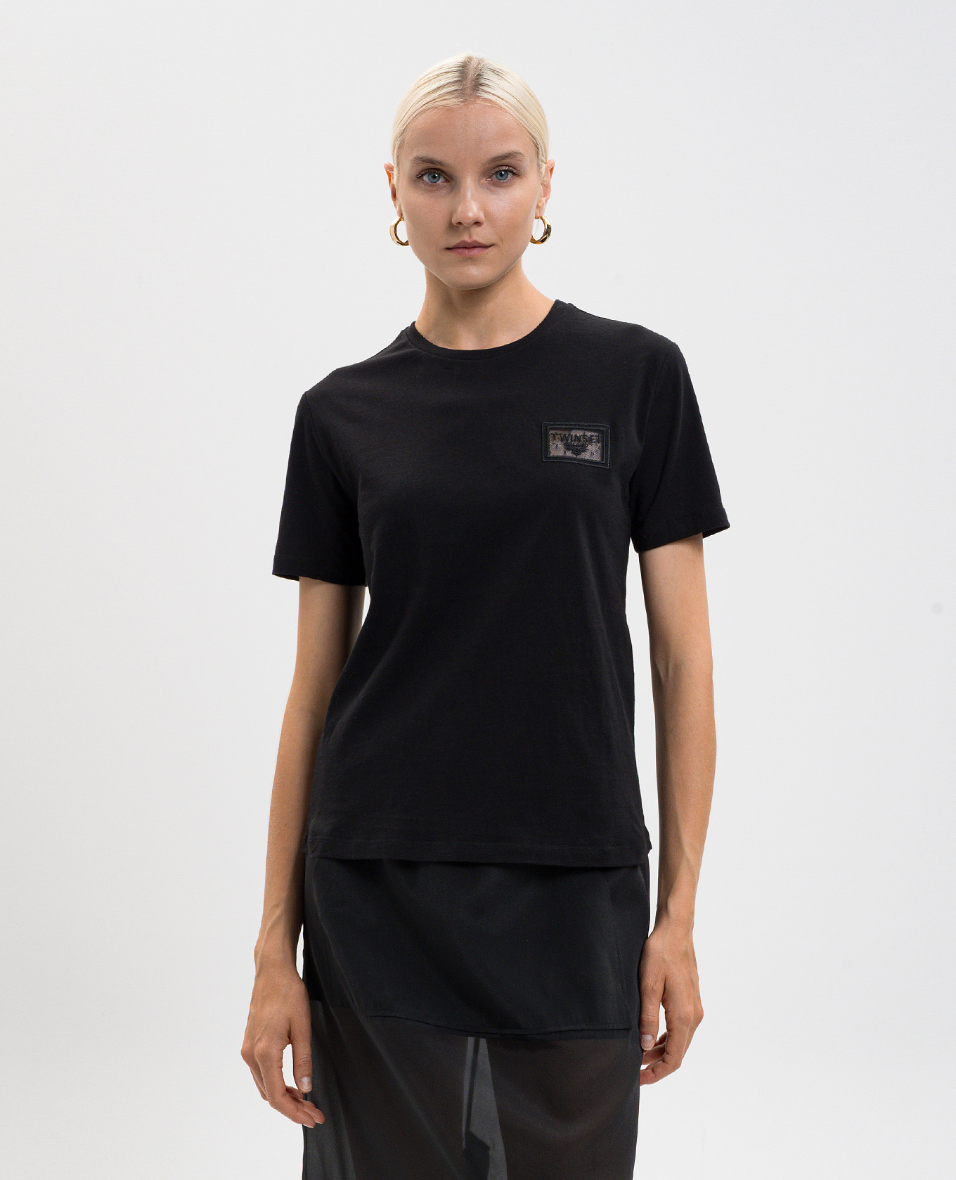 

Black T-shirt with embroidered logo Twinset