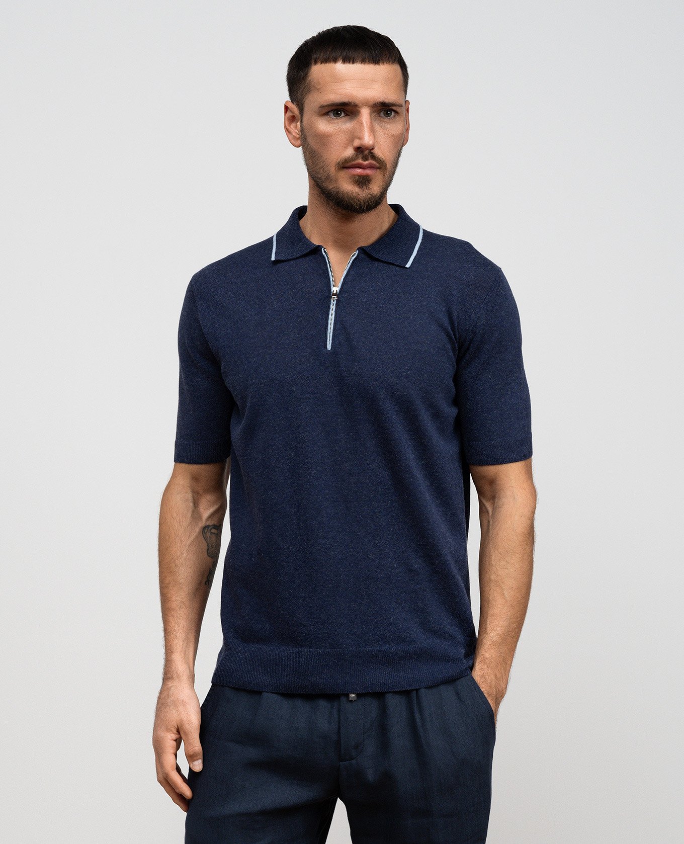 

Blue polo with linen Cashmere&Whiskey