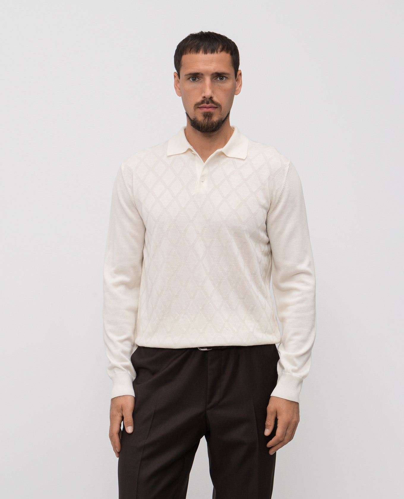 

Beige merino wool polo shirt with a pattern Canali
