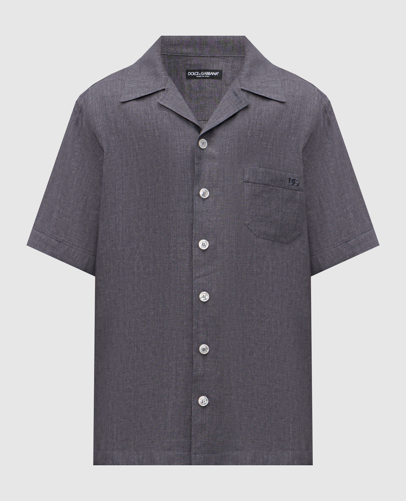 Grey linen shirt with DG logo monogram embroidery Dolce&Gabbana