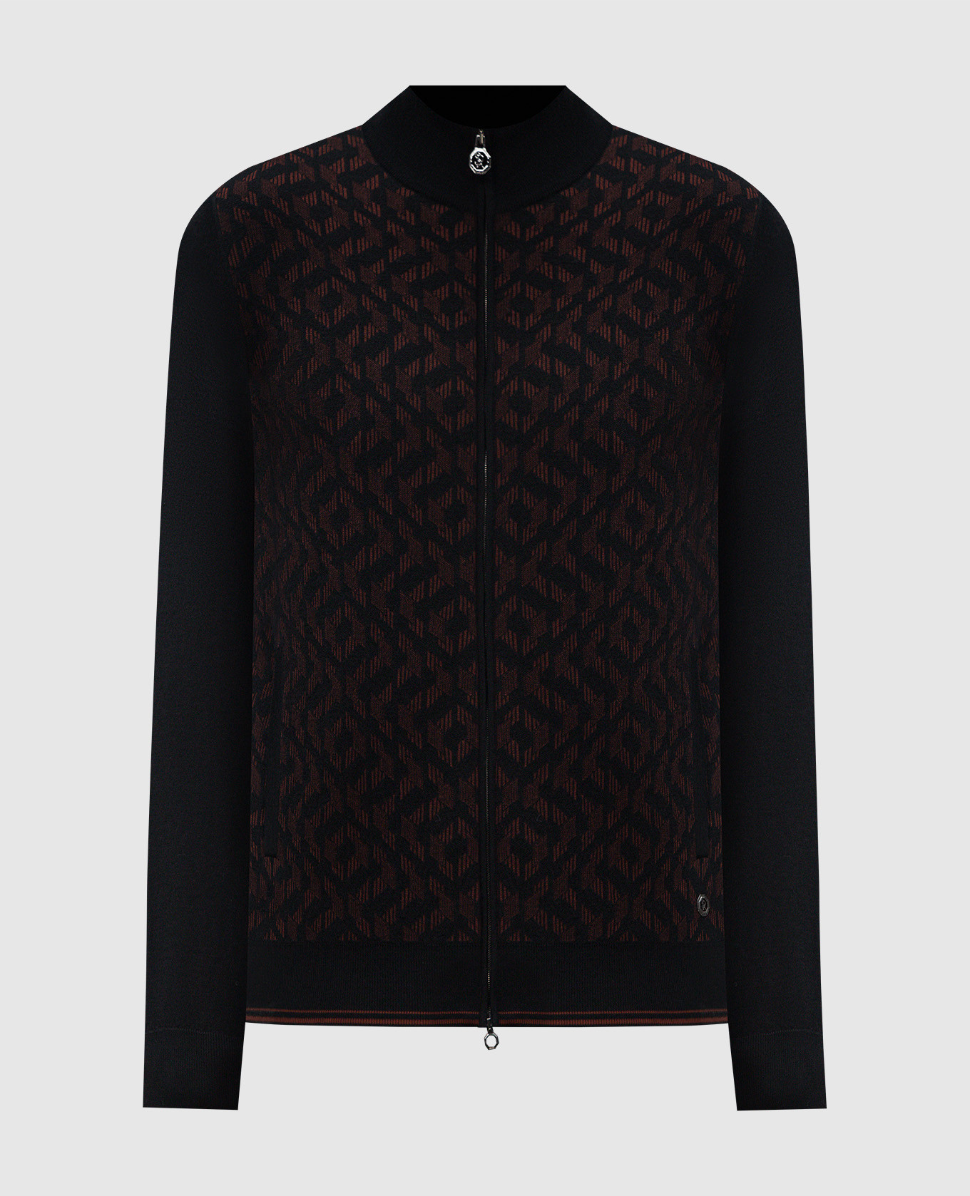 Black patterned cashmere and silk cardigan stefano ricci