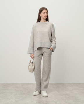 Dondup Gray melange cashmere and wool sweatpants with metallic logo DP790KF0241DXXX