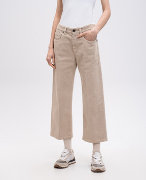 Brunello Cucinelli Beige jeans with logo patch MPH81P4008