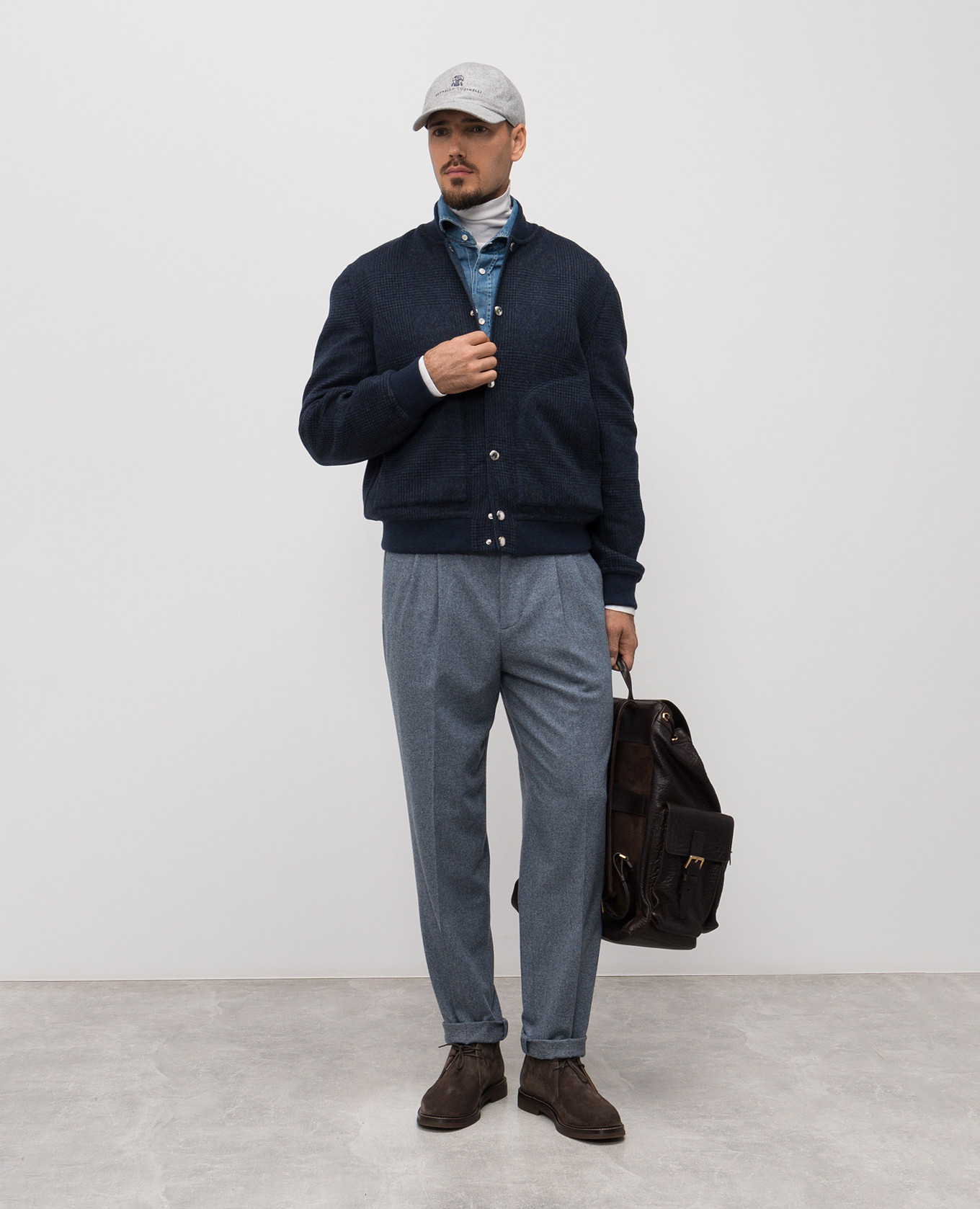 

Blue reversible cashmere bomber jacket Brunello Cucinelli, Brown