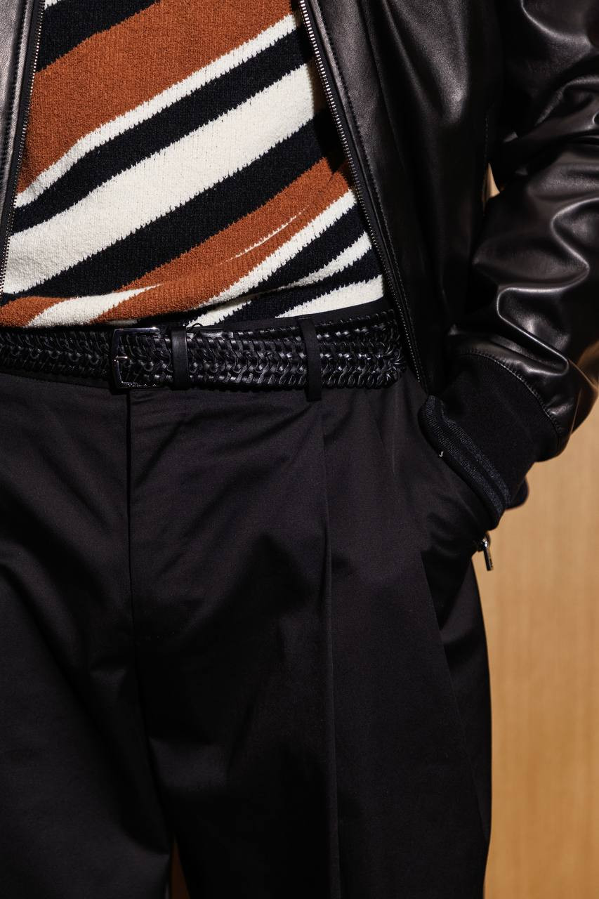 

Black leather woven belt with logo engraving Dolce&Gabbana