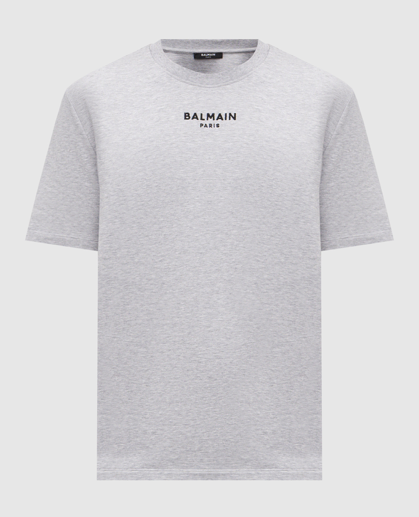 Grey melange T-shirt with embroidered logo Balmain