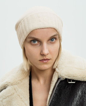 Dolce&Gabbana White cashmere cap with logo embroidery FXQ06ZJAWZ9