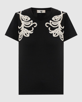 Twinset Black T-shirt with contrast embroidery 251LB2FEE