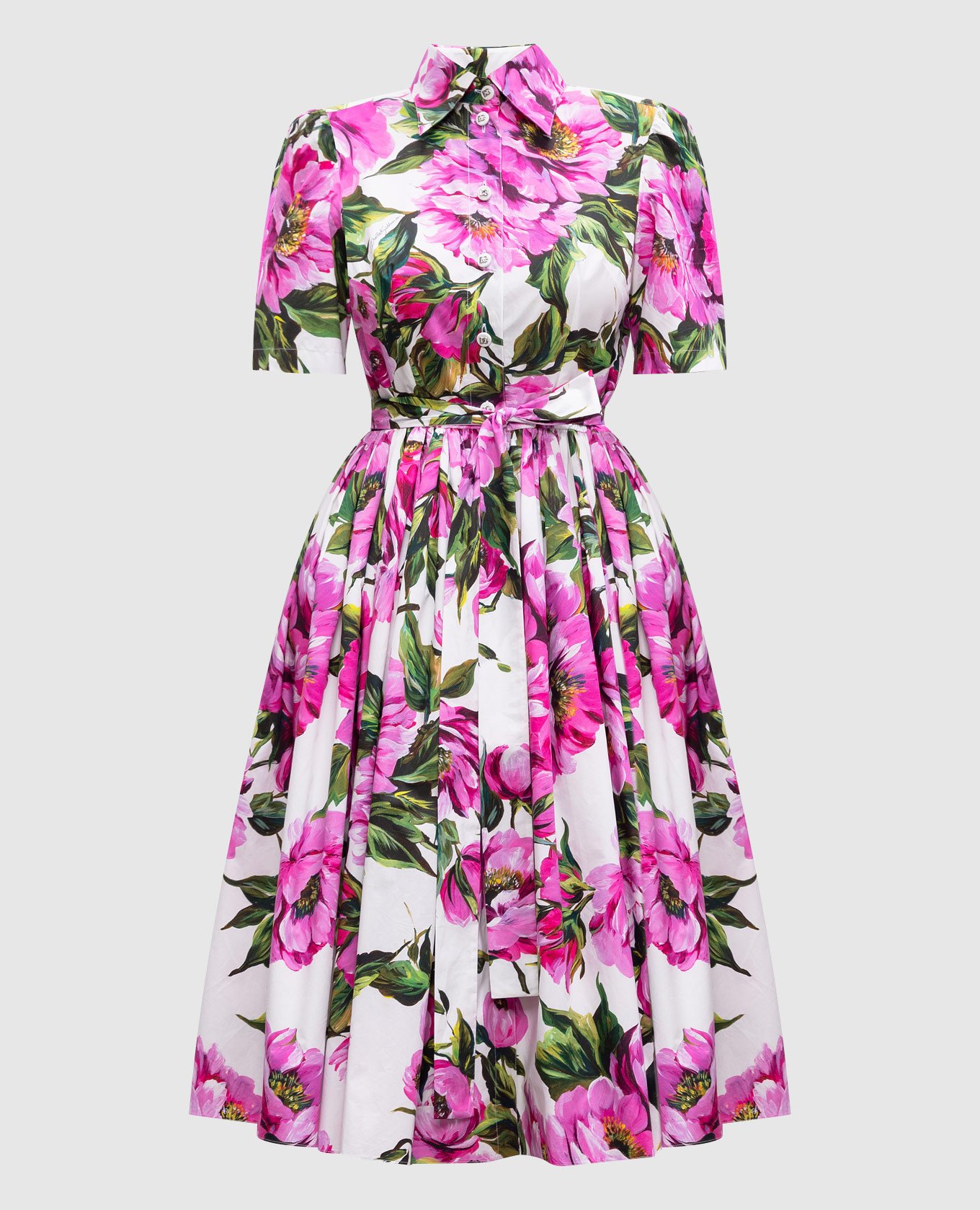 

White midi dress with peony print Dolce&Gabbana
