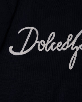 Dolce&Gabbana Children's blue wool dress with logo embroidery L5KD37JCVV056
