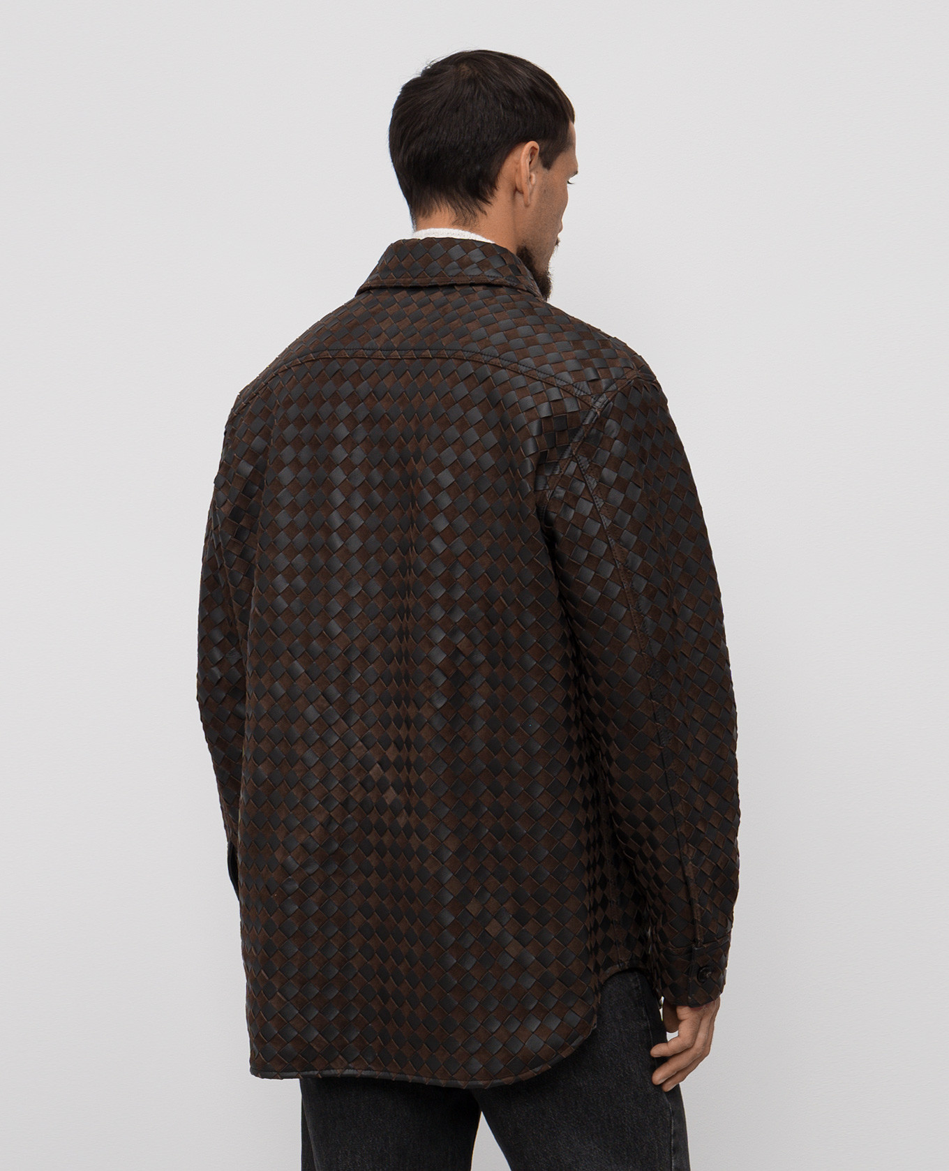 

Brown Intrecciato Leather Shirt Jacket Bottega Veneta