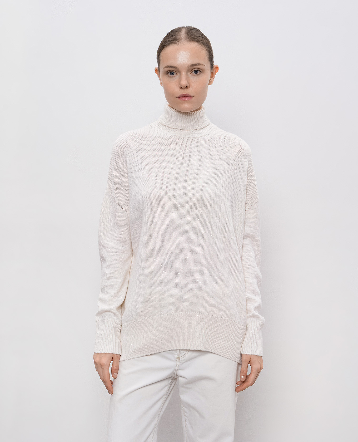 White cashmere and silk sequin sweater Brunello Cucinelli 3