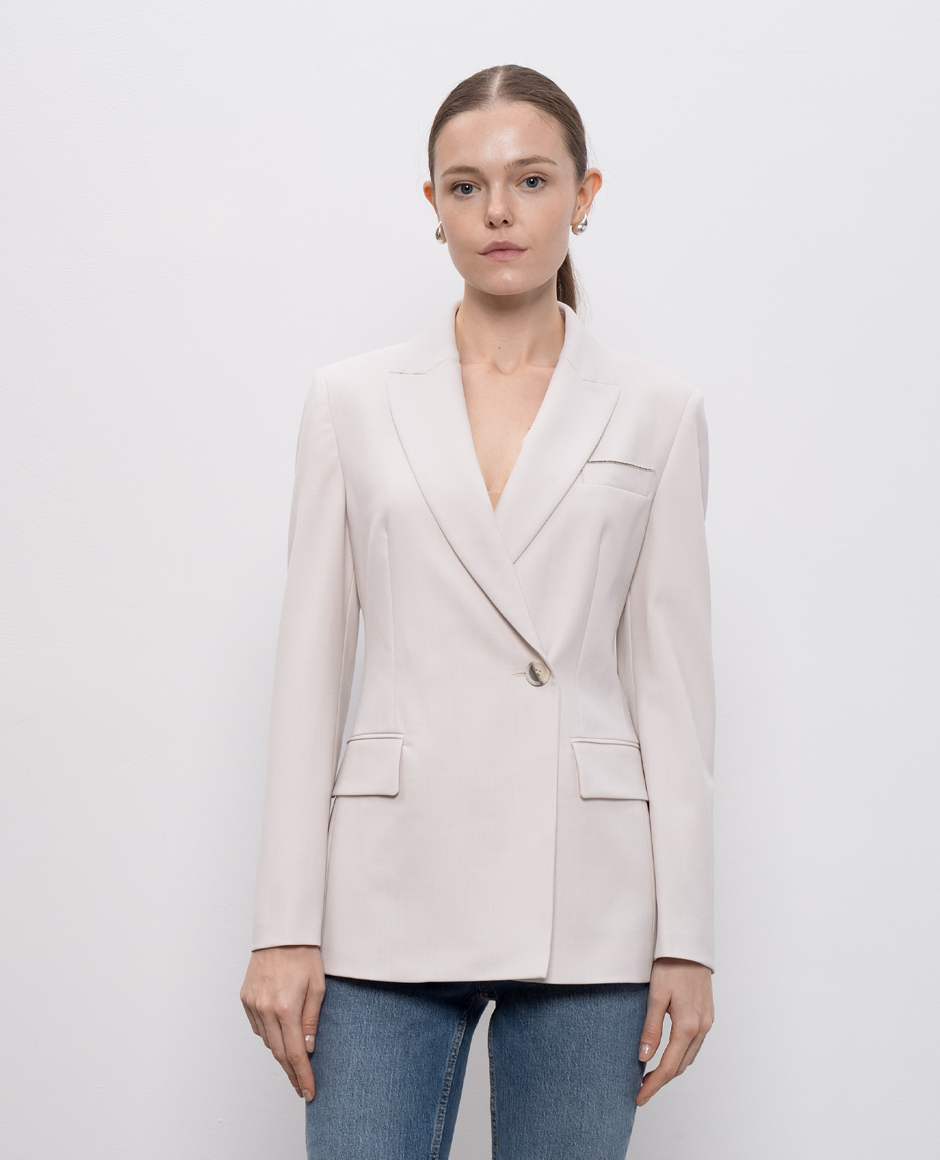 

Beige wool jacket with branded patch Peserico