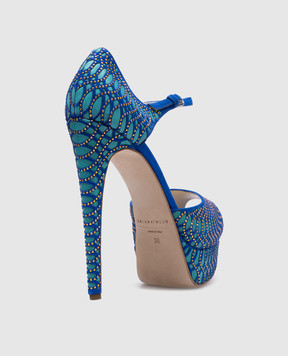 Brian Atwood Blue suede sandals with crystals TRIBECA