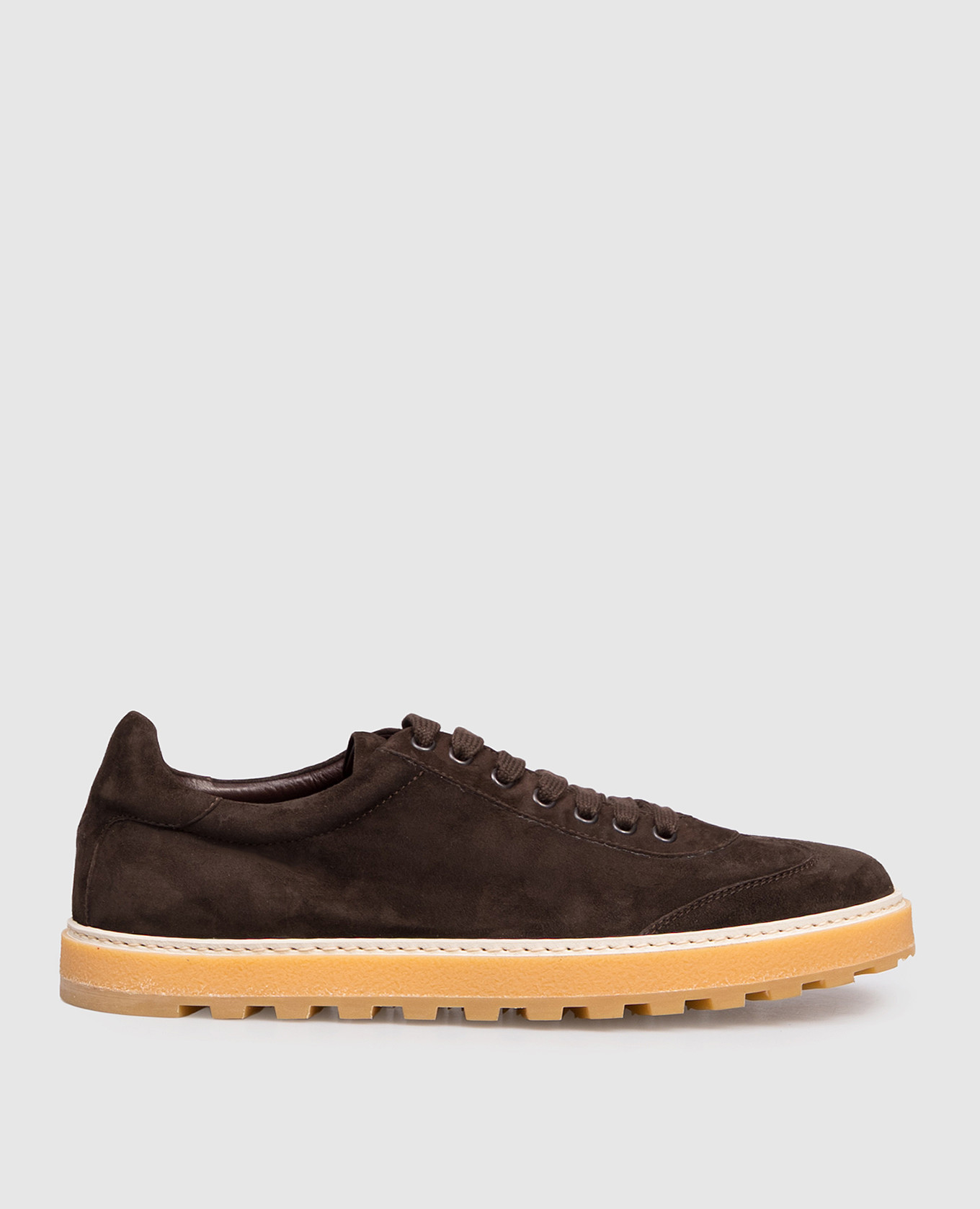 Brown suede sneakers with textured emblem ISAIA