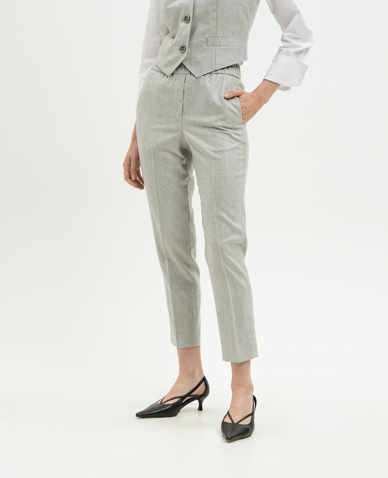 Gray woolen pants with monil chain with lurex Peserico 3