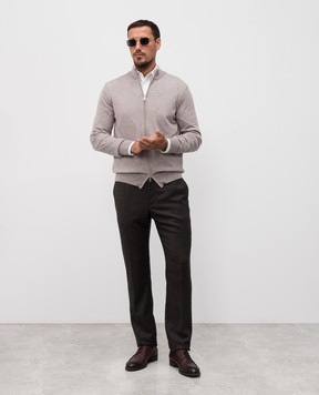 Cashmere&Whiskey Brown melange merino wool cardigan 97396