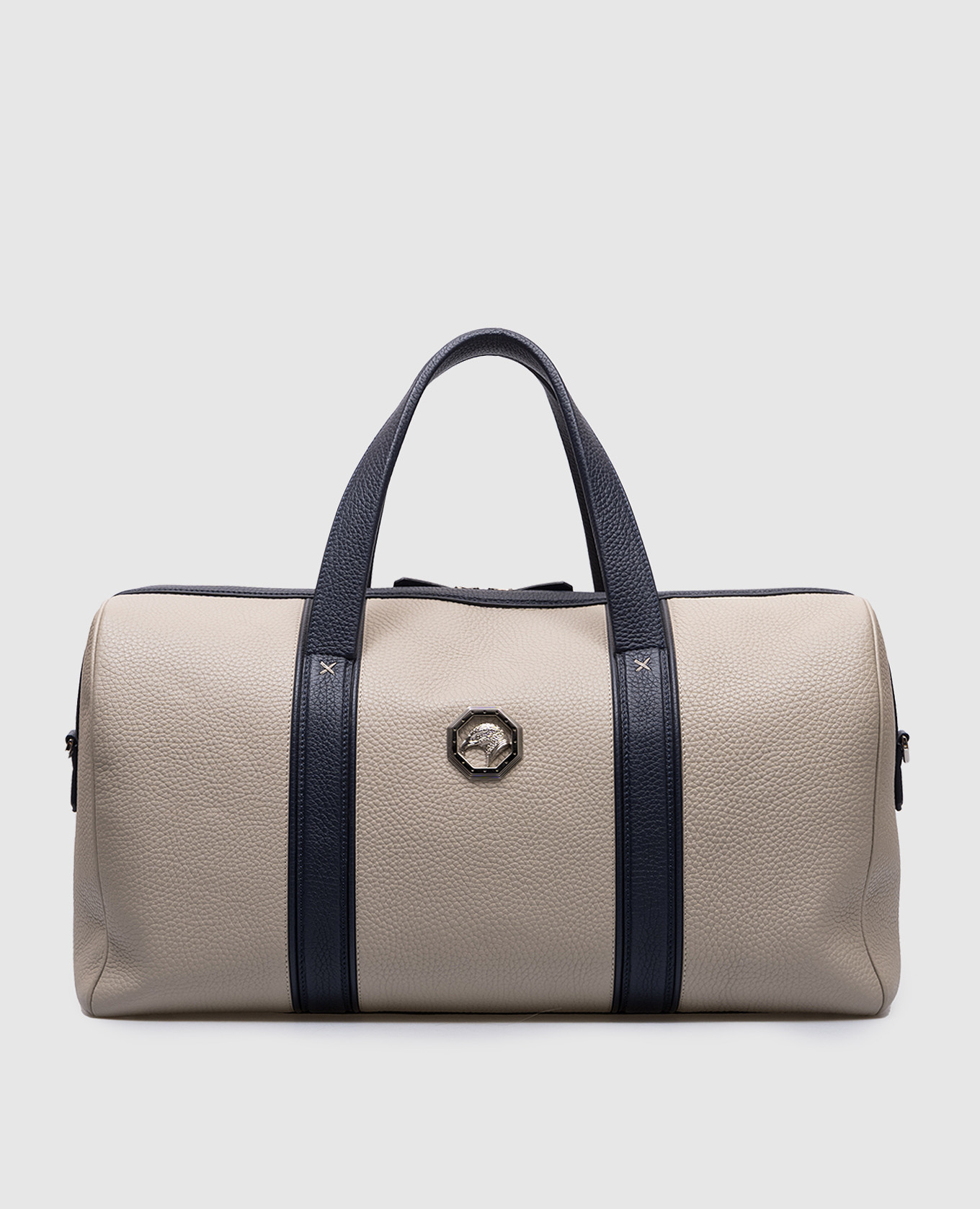 

Beige leather travel bag with metal logo patch Stefano Ricci