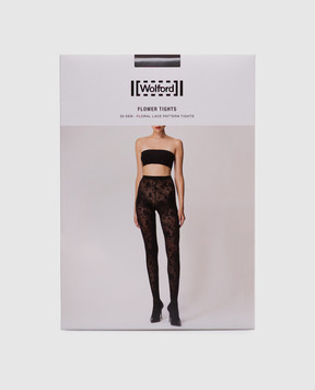 Wolford Collant nero con motivo floreale 30 den 17625
