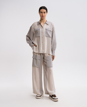 Twinset Beige striped blouse with logo 251AP2205