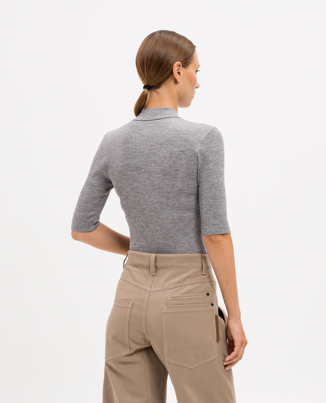 Gray wool top with monil chain Brunello Cucinelli 4