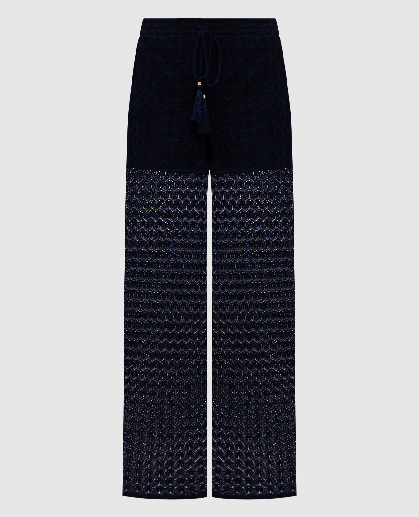 Blue pants with an openwork pattern