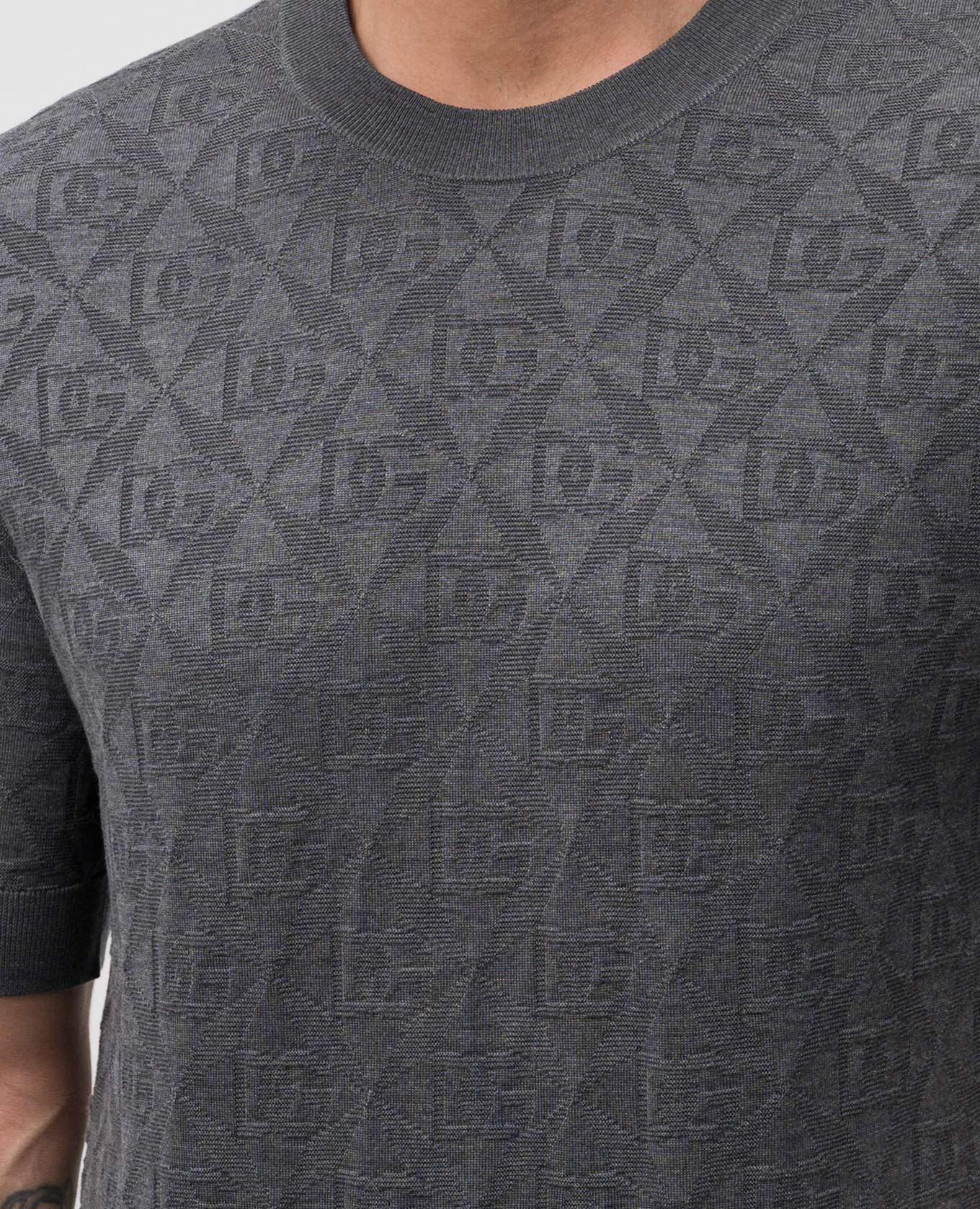 

Grey silk T-shirt with monogram logo pattern Dolce&Gabbana