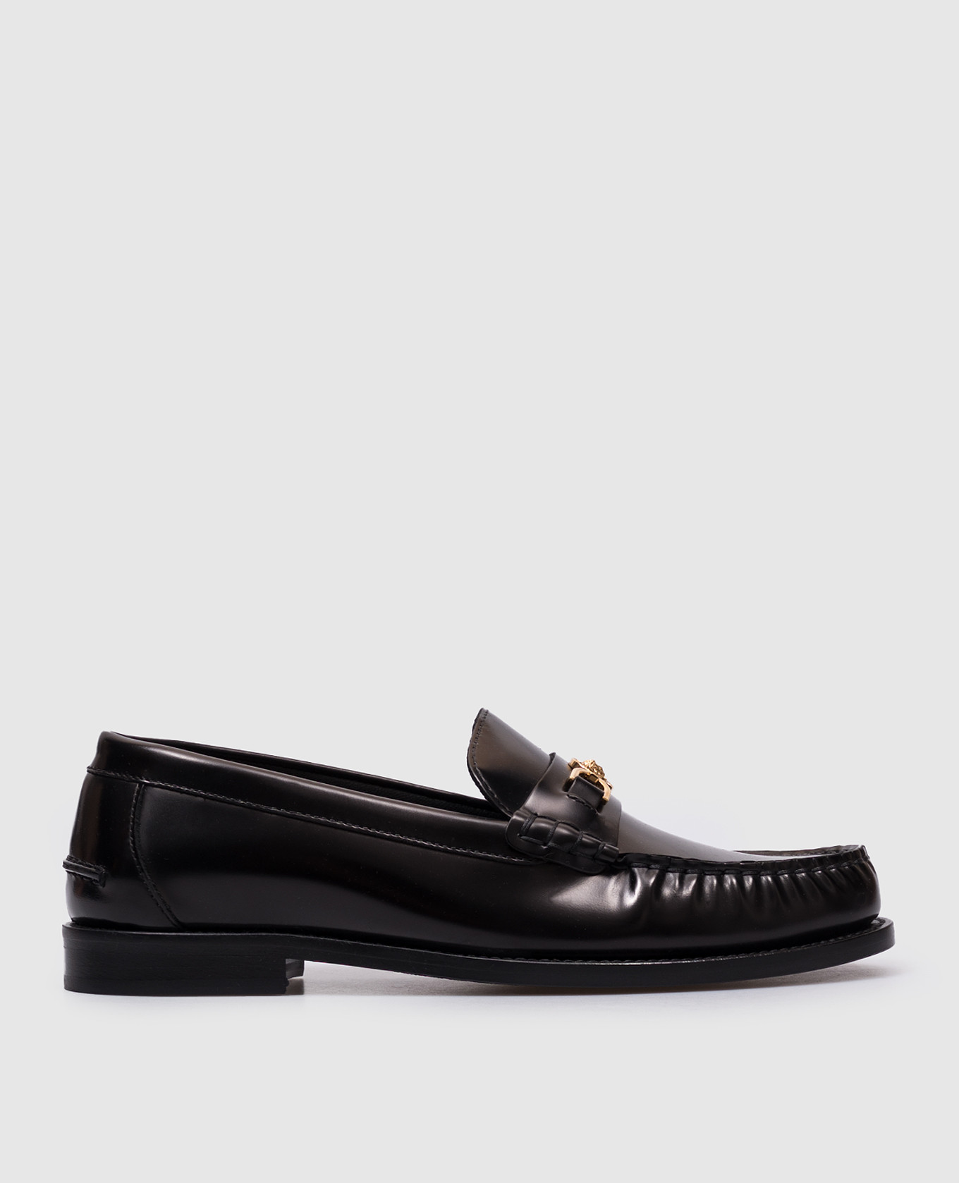 Black leather loafers with metal Medusa emblem Versace
