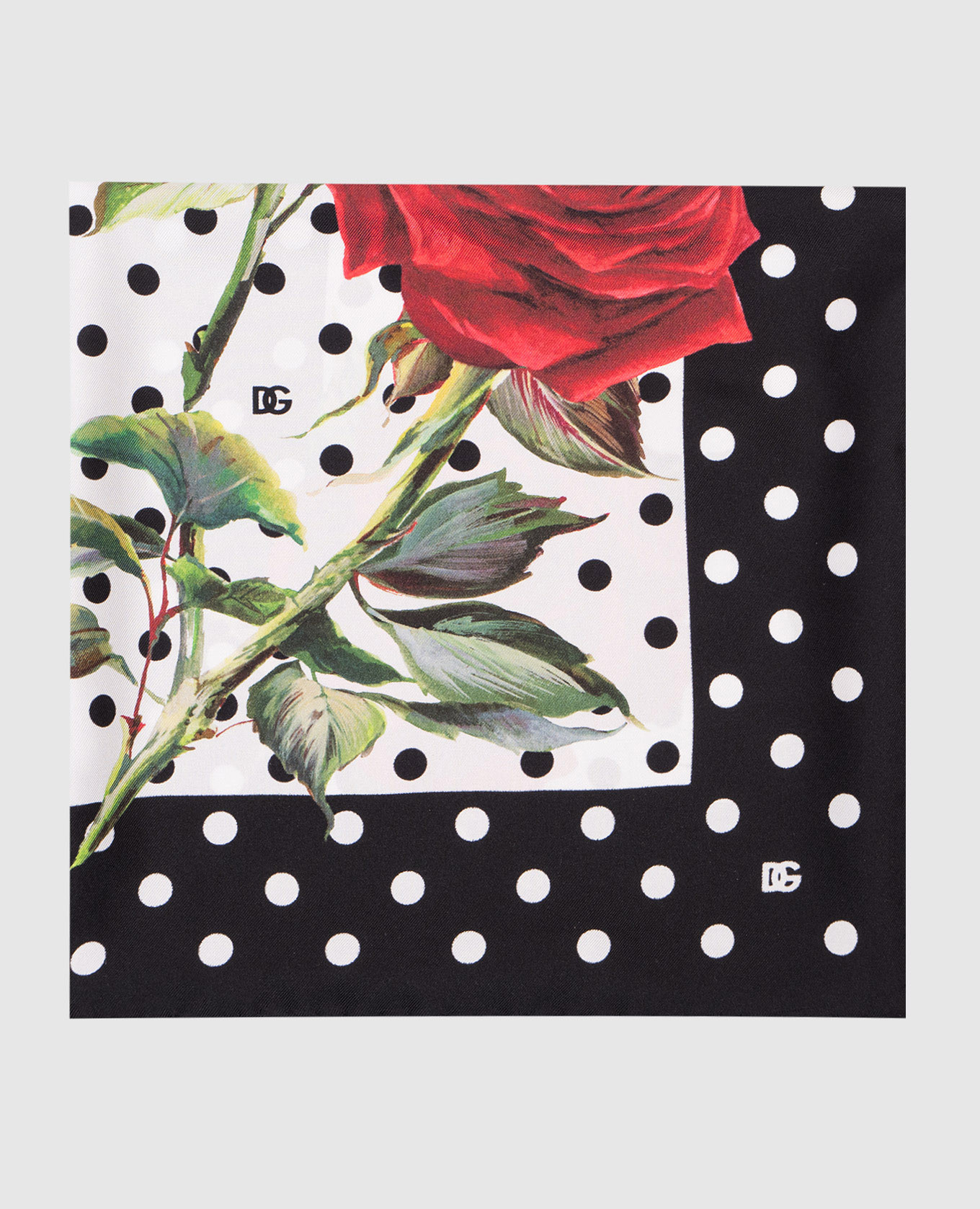 

White silk scarf with floral print and logo Dolce&Gabbana