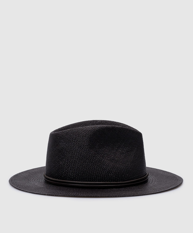 Brunello Cucinelli - Black straw hat with monil chain