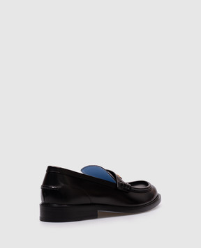 Versace Black leather glossy loafers with metal logo 10178491A11907