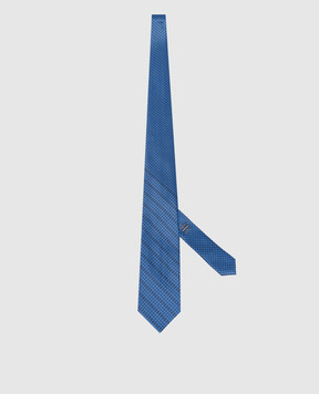 Stefano Ricci Blue tie made of silk in a geometric pattern with crystals CXDD53080