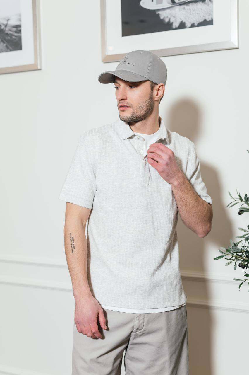 

Grey melange polo with linen Brunello Cucinelli
