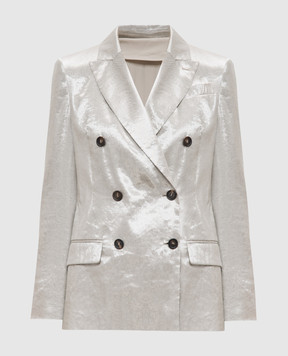 Brunello Cucinelli Silver double-breasted jacket with linen ML1552137