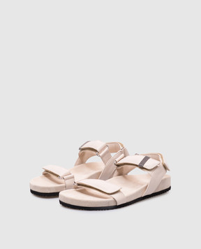 Brunello Cucinelli Children's beige leather sandals with a monil chain BZSKPZG414