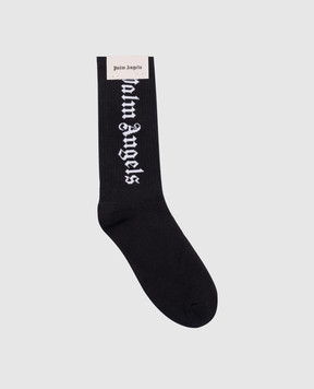 Palm Angels Black socks with a logo pattern PMRA001C99FAB002