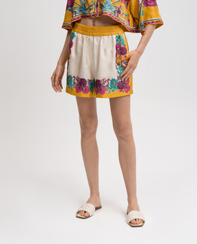 La DoubleJ Zodiac Placée Marigold shorts in beige silk with a floral print TRO0060SIL006ZOD01