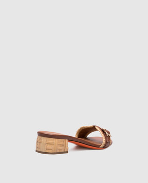 Santoni Beige combination flip-flops with raffia WHVC71479HC3TRUF