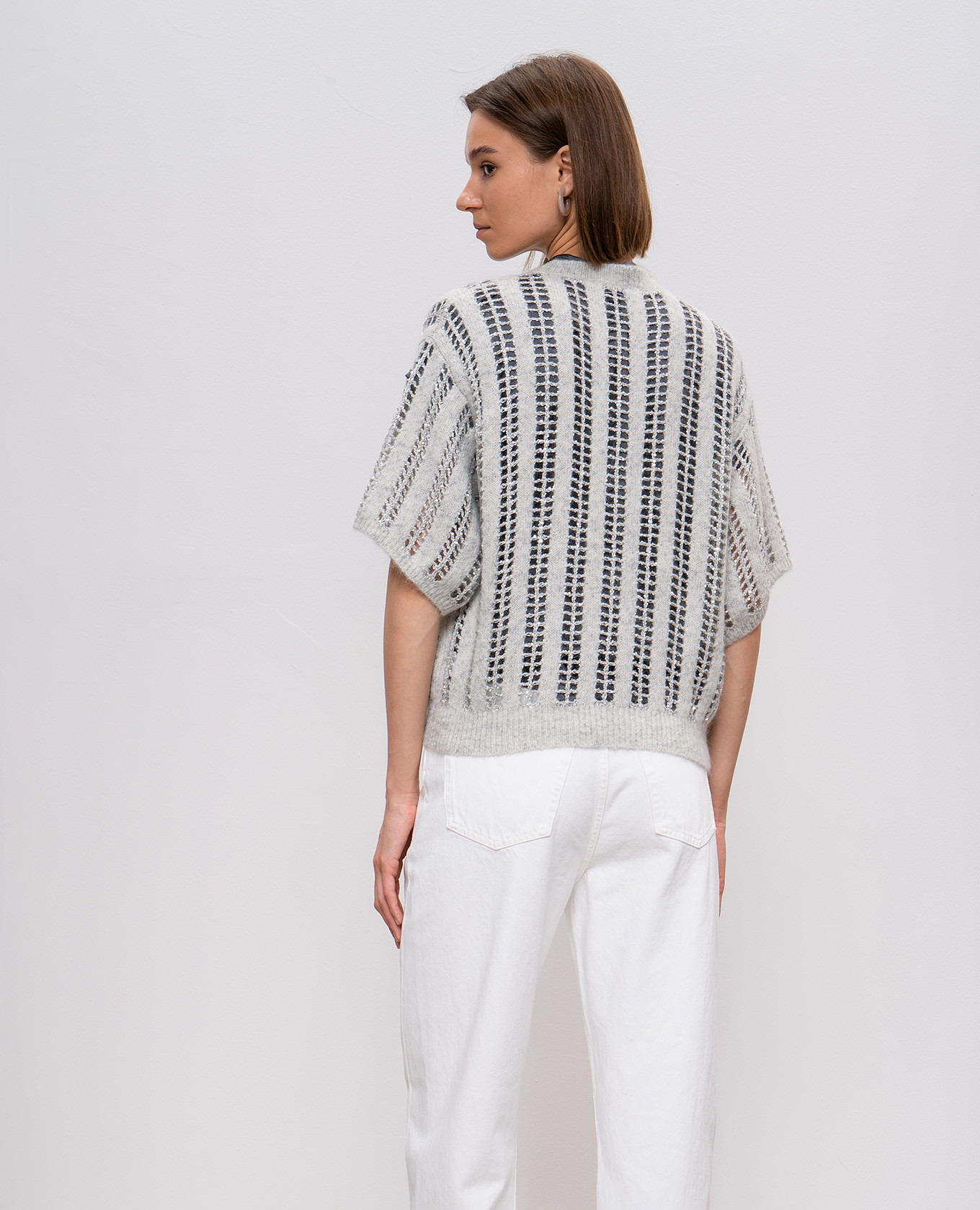 

Gray openwork top made of wool with lurex Brunello Cucinelli, Grey