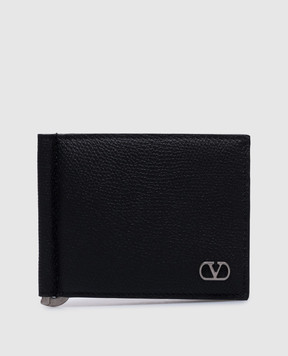 Valentino Black leather cardholder with bill clip featuring VLogo Signature logo emblem 6Y2P0V07UAG