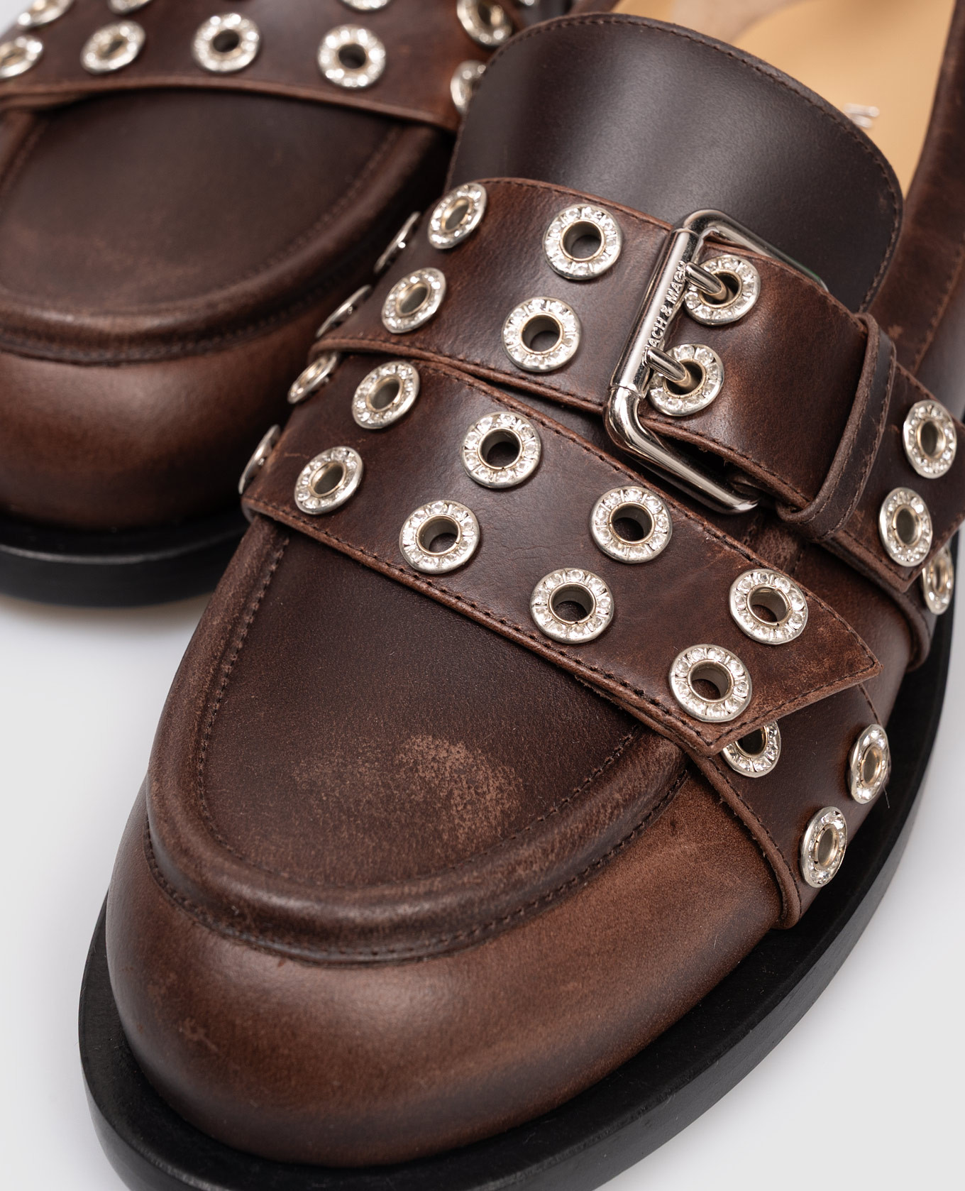 Brown leather loafers with vintage effect and straps Mach&Mach 5