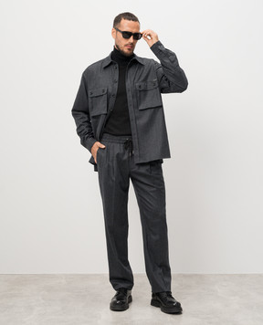 Dolce&Gabbana Gray wool trousers with logo patch GP0D7TGI251