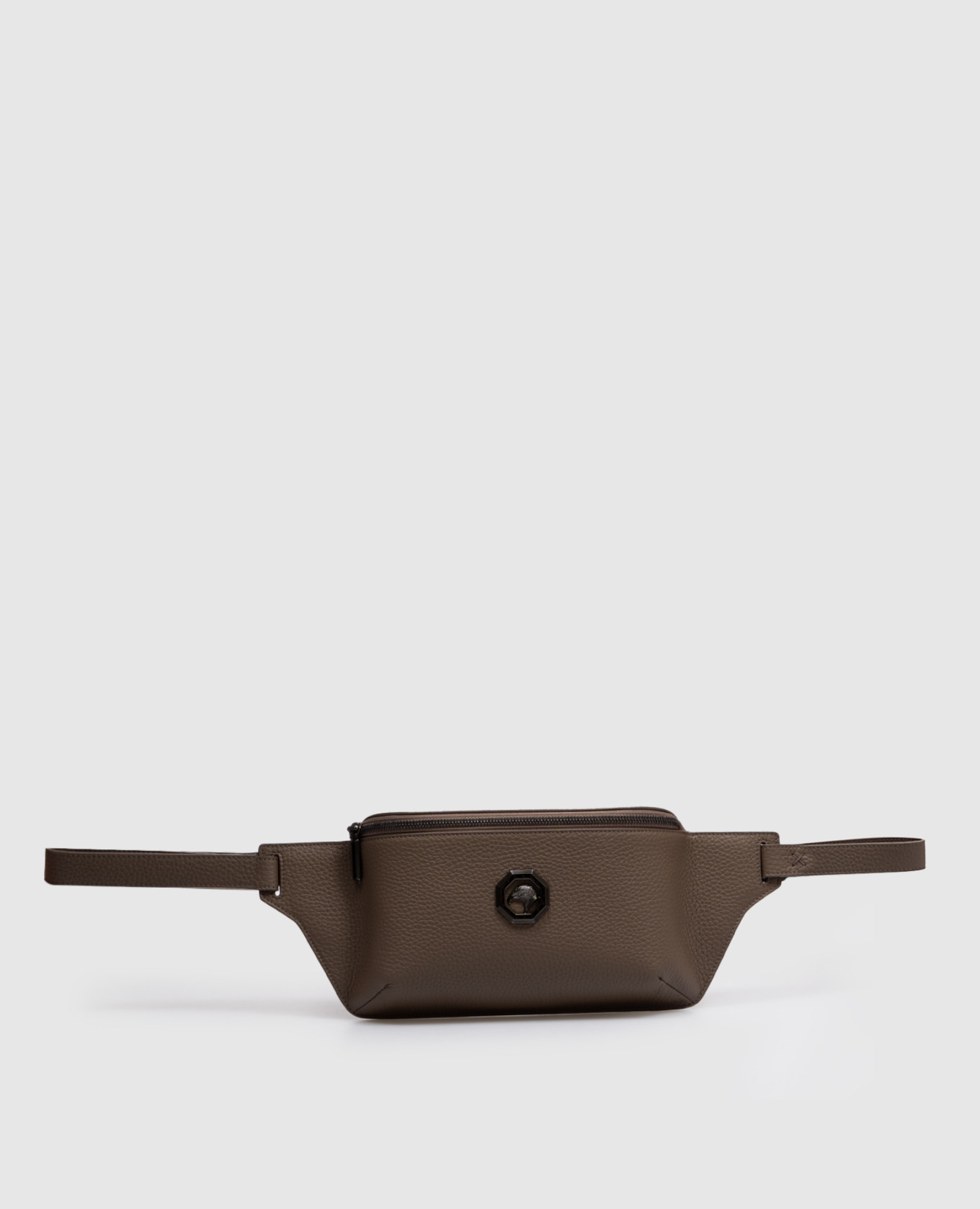 

Beige leather belt bag with metal logo patch Stefano Ricci, Бежевый