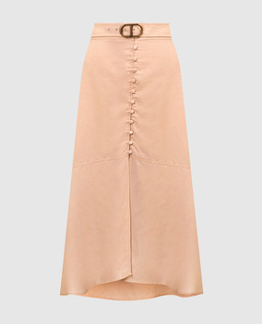 Twinset Beige linen skirt with metallic logo 241TP2523