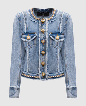 Balmain Blue denim jacket with beads EF0SK81075DF