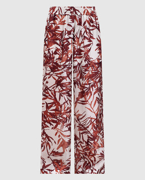 Brunello Cucinelli Burgundy silk printed pants MQ999P8915