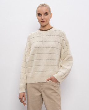 Brunello Cucinelli Beige cashmere and wool sweater with lurex MBM738200P