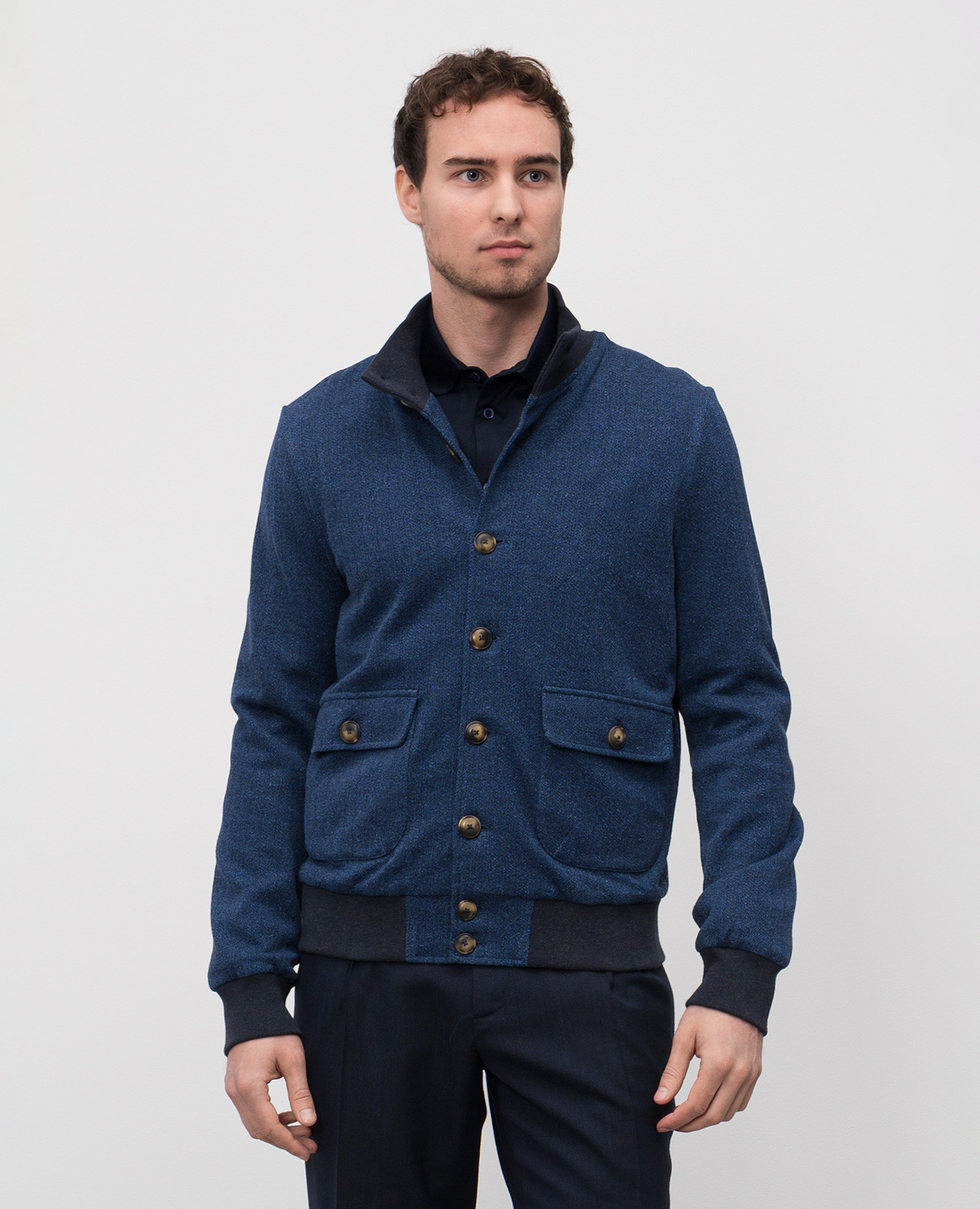 

Blue linen jacket with logo CAPOBIANCO